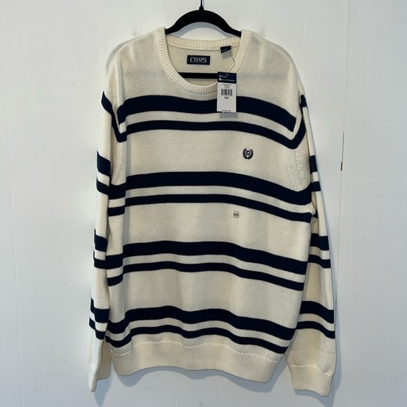 NWT Chaps Men’s Blue & Cream Classic Crew Sweater Q14 - Picture 1 of 6